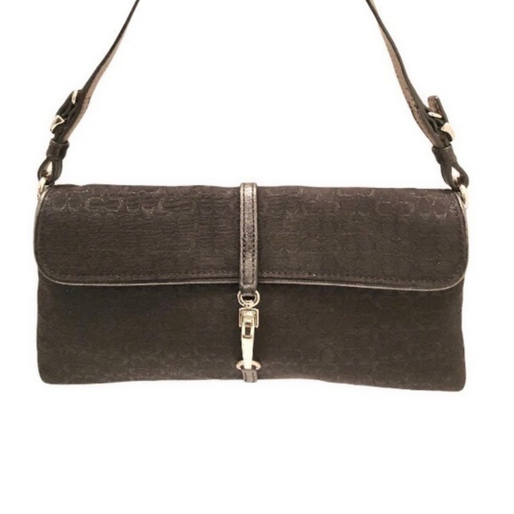 Coach c metallic silver black mini bag baguette